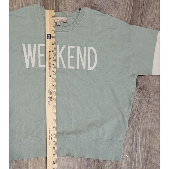 Philosophy Women's Green and White Weekend Crewneck Sweater Size XLarge - Picture 5 of 8